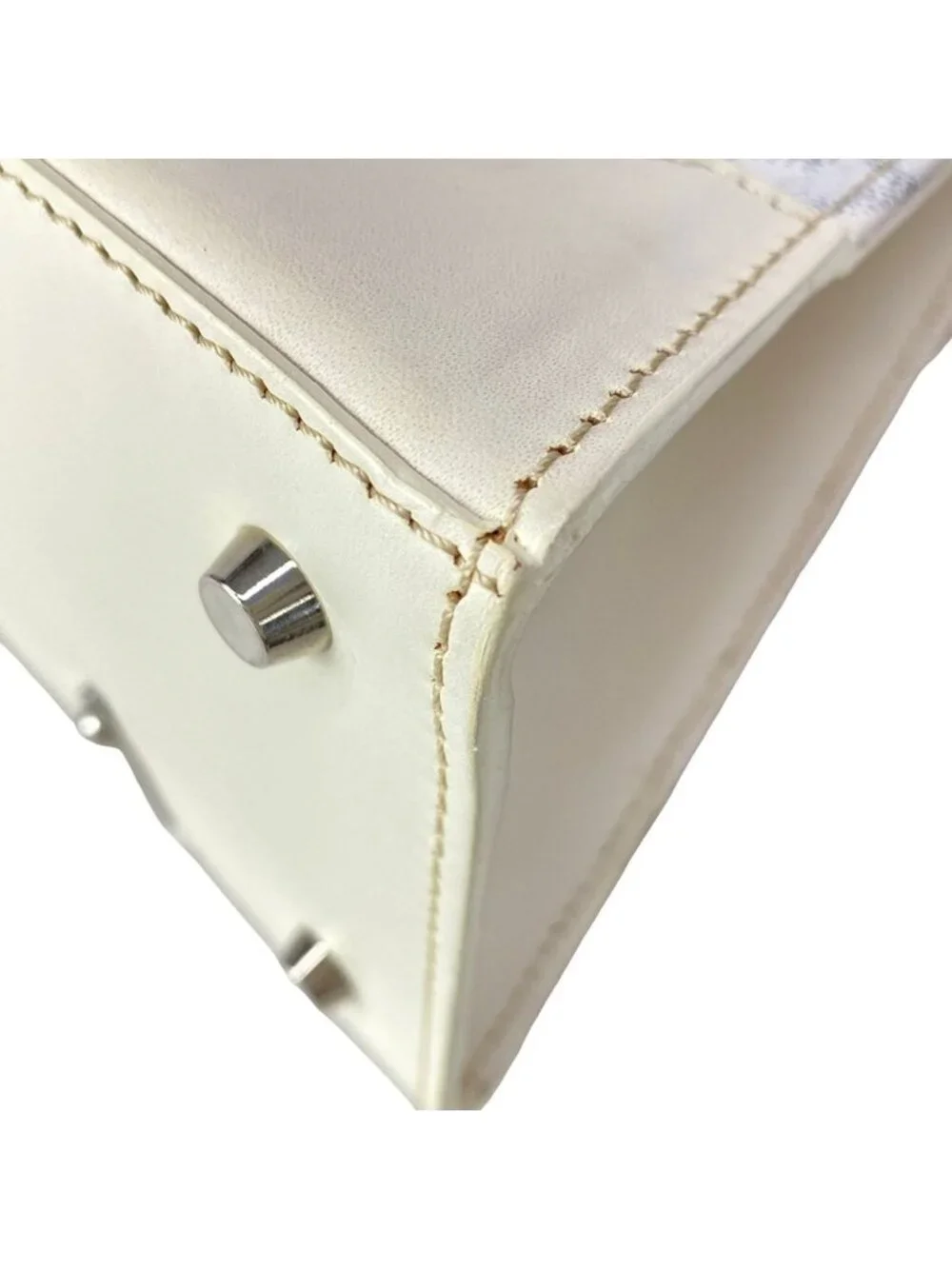Goyard Handbag Saigon PM White Gray Brown Wood Handle Leather